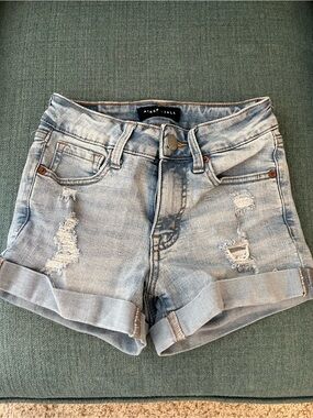 Aeropostale Light Blue Distressed Roll-Cuff Jean Shorts